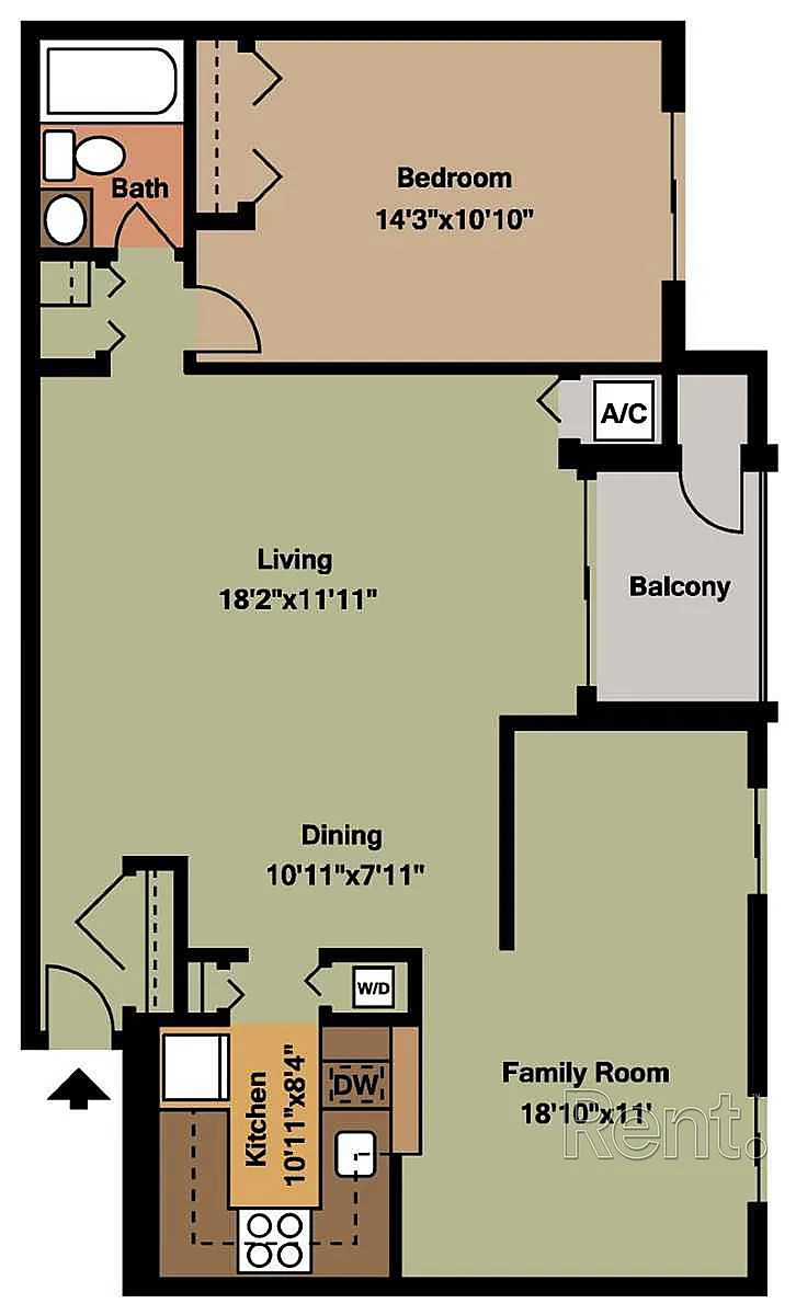 Floor plan 1 Bedroom and Family Room