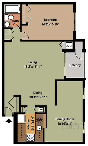 Floor plan 1 Bedroom and Family Room
