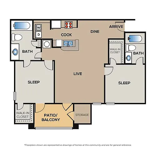 Floor plan 2 Bed - 2 Bath LG
