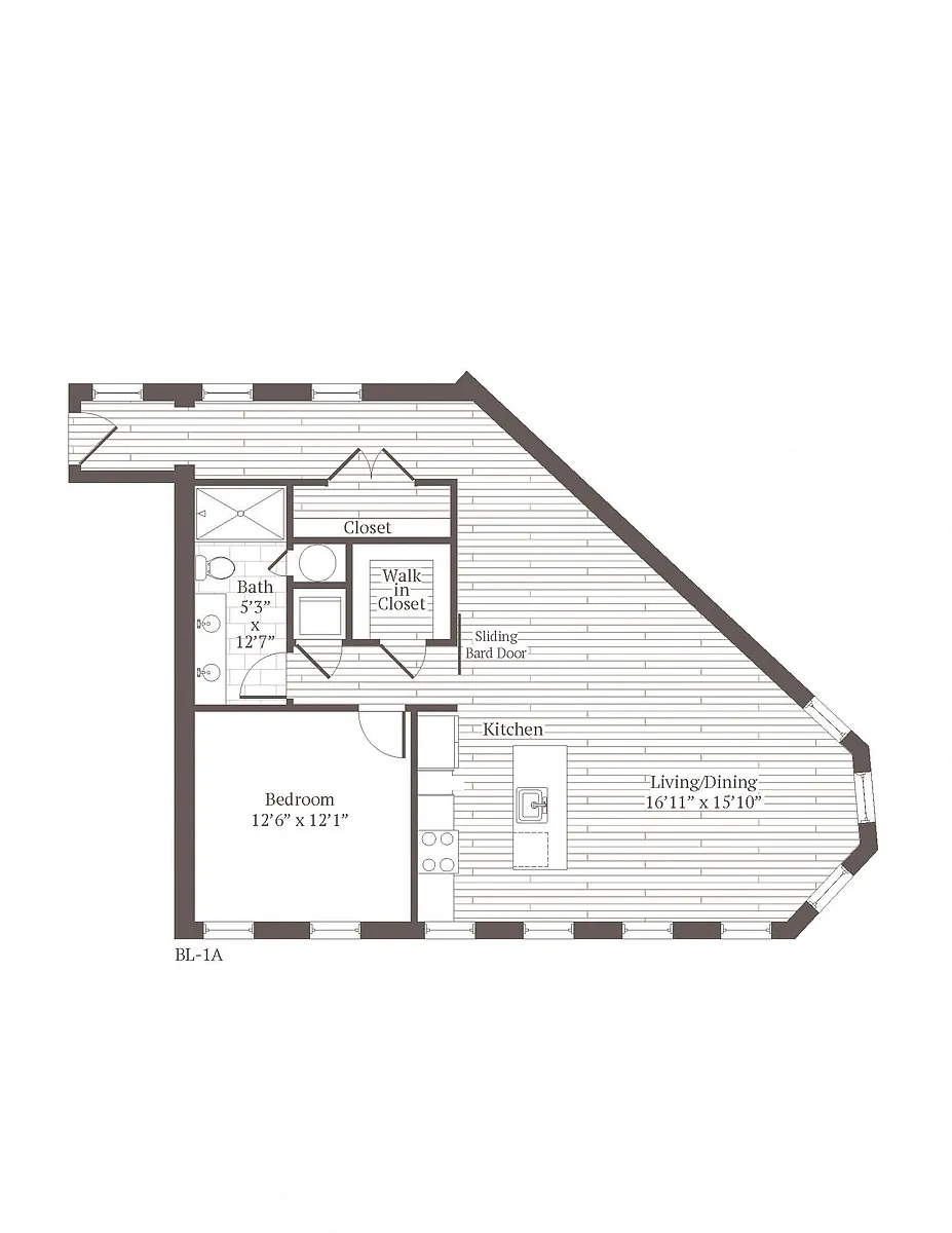 Floor plan 1 Bed 1 Bath-Retail