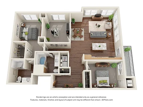 Floor plan Three Bedroom D - 50%