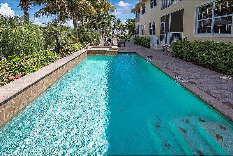 Pool area with brick pavers