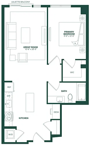 Floor plan 1 Bed/1 Bath-1H