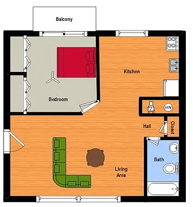 Floor plan 1 Bed, 1 Bath Flat