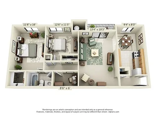 Floor plan 2 Bed 1 Bath