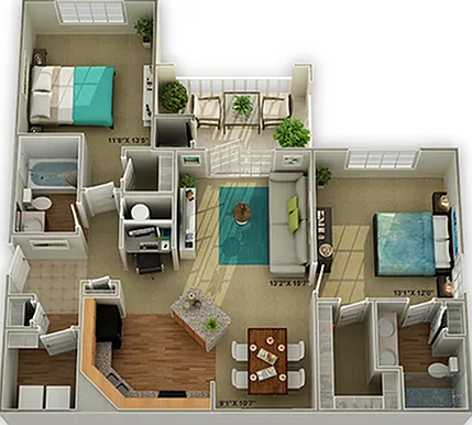 The Brookstone with Shower Two Bedroom Floor Plan The Brookstone with Shower Two Bedroom Floor Plan