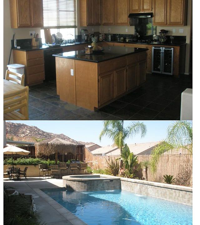 Granite counter kitchen, spa/pool resort backyard