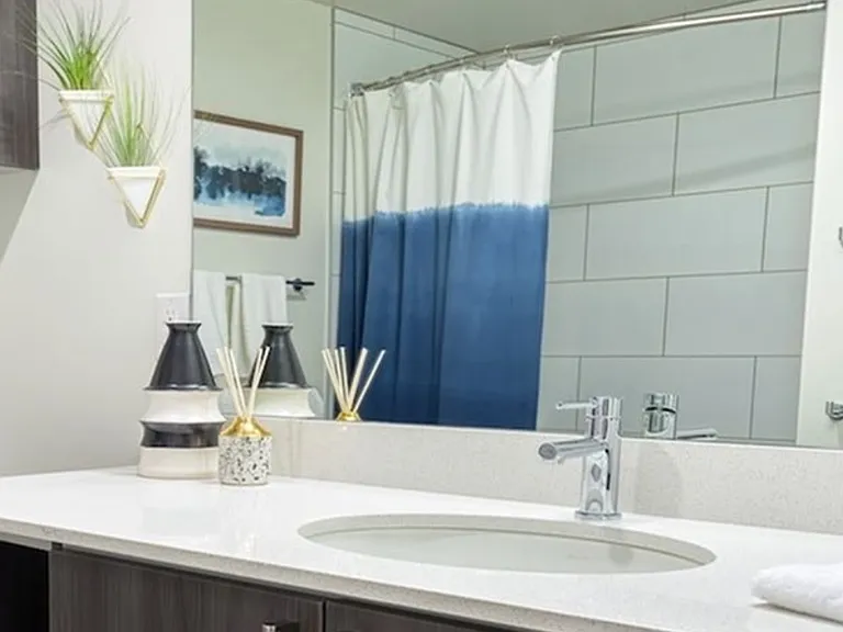 Spa-like bathroom with with quartz countertops