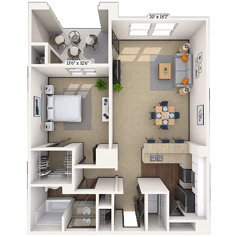 Floor plan Traditional 1x1 849 SF