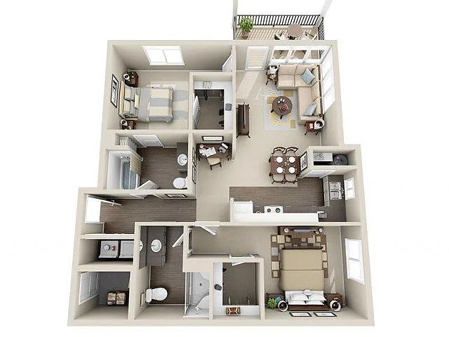 Floor plan Two Bedroom Two Bathroom 1027 sf