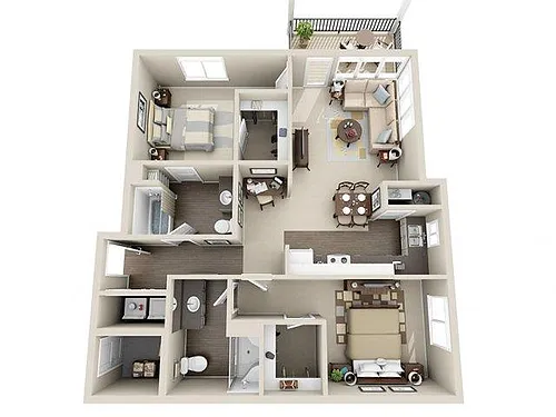 Floor plan Two Bedroom Two Bathroom 1027 sf