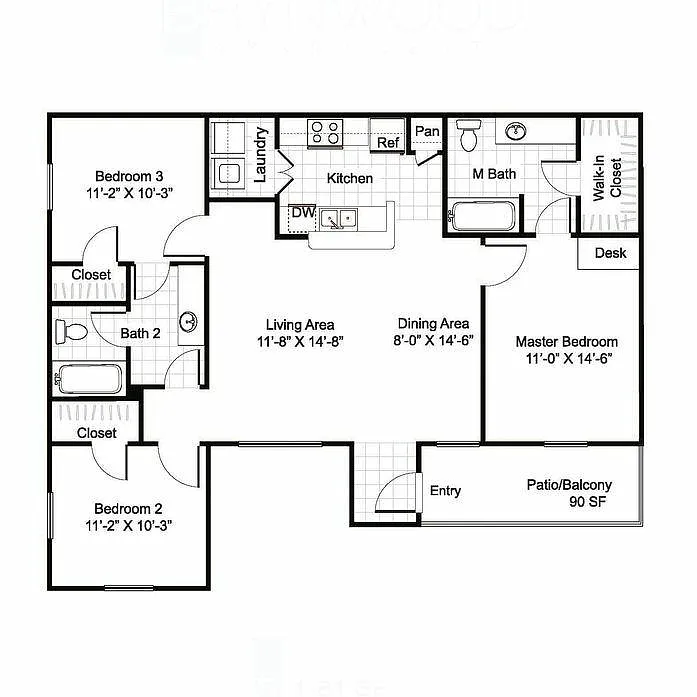 Floor plan 3 Bed | 2 Bath | 1181 SQFT