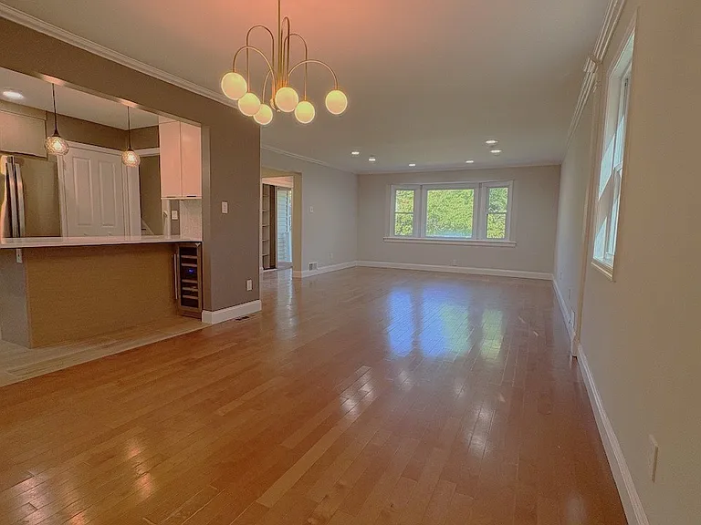 Living room, dining room and kitchen