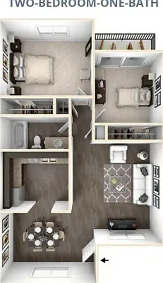 2 Bedroom 1 Bathroom Floorplan at Avalon Villa 2 Bedroom 1 Bathroom Floorplan at Avalon Villa
