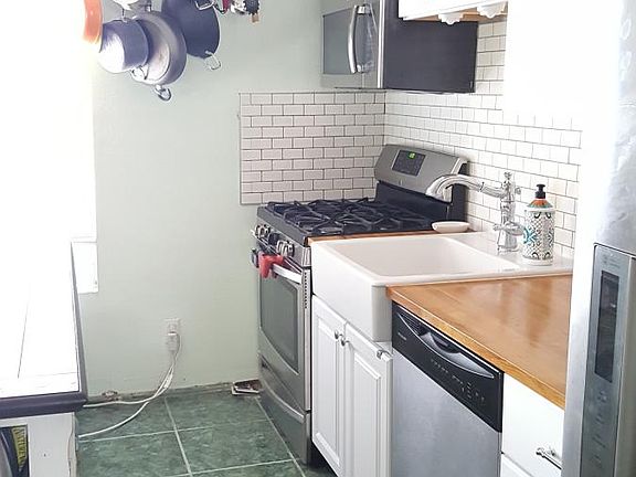 Butcher block counter top and pot rack