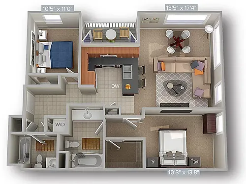 Floor plan 2 Bed 2 Bath 1022