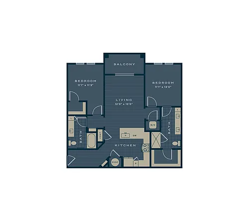 Floor plan The Flatback | 2 Bed | 2 Bath | Signature