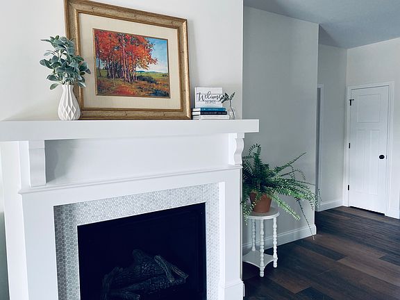 Custom mantle, wired for TV above or on the side