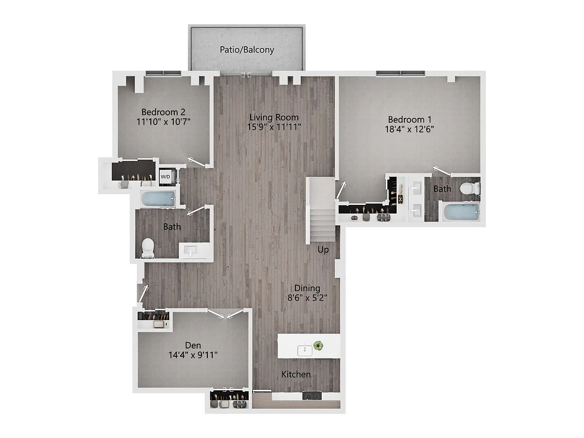 Floor plan 2 Bedroom, 2 Bath A w Den