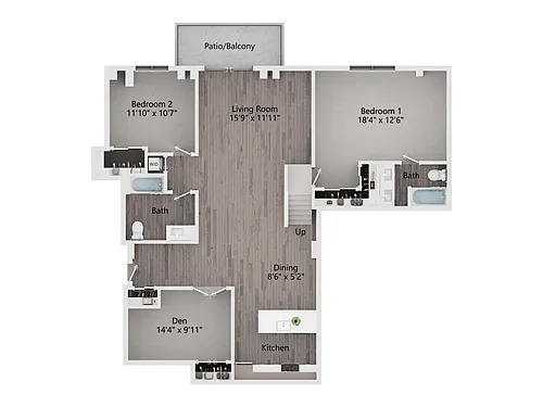 Floor plan 2 Bedroom, 2 Bath A w Den