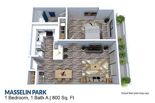 Floor plan 1 Bedroom 1 Bath 800 sq ft