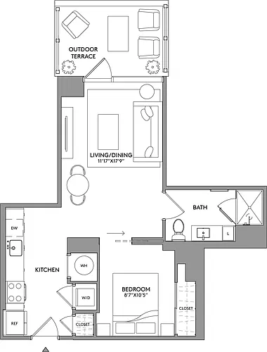 Floor plan Jr-1-Bed-1-Bath-A3
