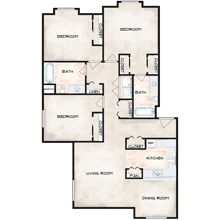 Floor plan 3 Bed 2 Bath