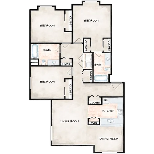Floor plan 3 Bed 2 Bath