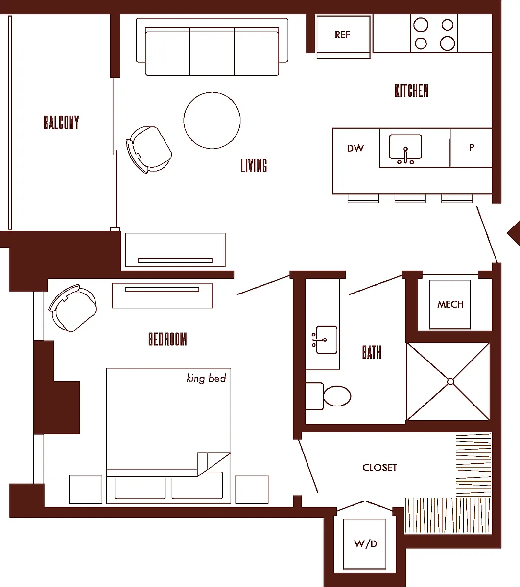 Floor plan 1 Bed/1 Bath-A6b
