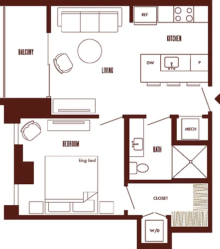 Floor plan 1 Bed/1 Bath-A6b