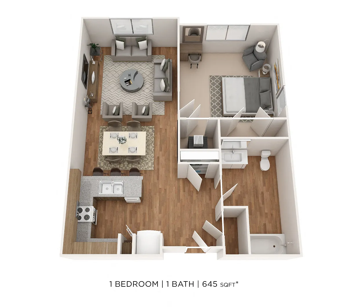 Floor plan One Bedroom- 645 sqft