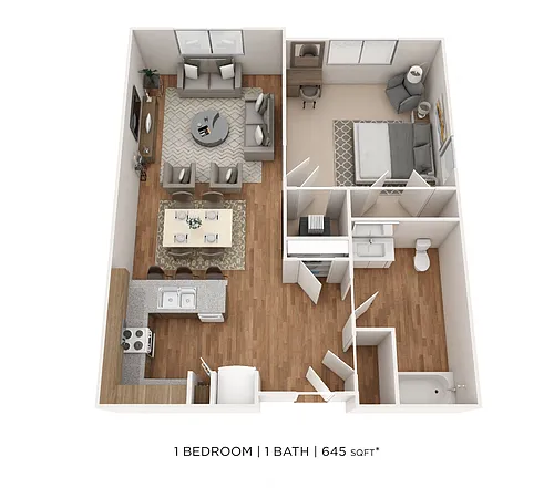 Floor plan One Bedroom- 645 sqft