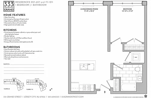 Floor plan 333 GRAND - 1 BEDROOM FLOOR PLAN AE