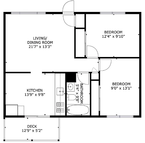 Floor plan 2 Bedroom 1 Bath