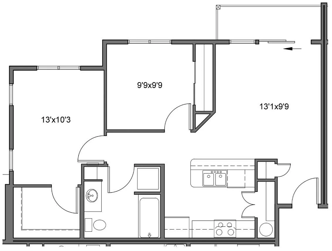 Floor plan 2 Bed 1 Bath B - Ash Creek