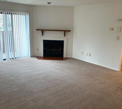 Wood burning fireplace in living room