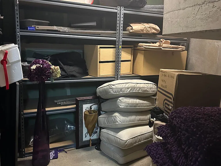 8 X 8 storage unit with large storage racks and bike storage
