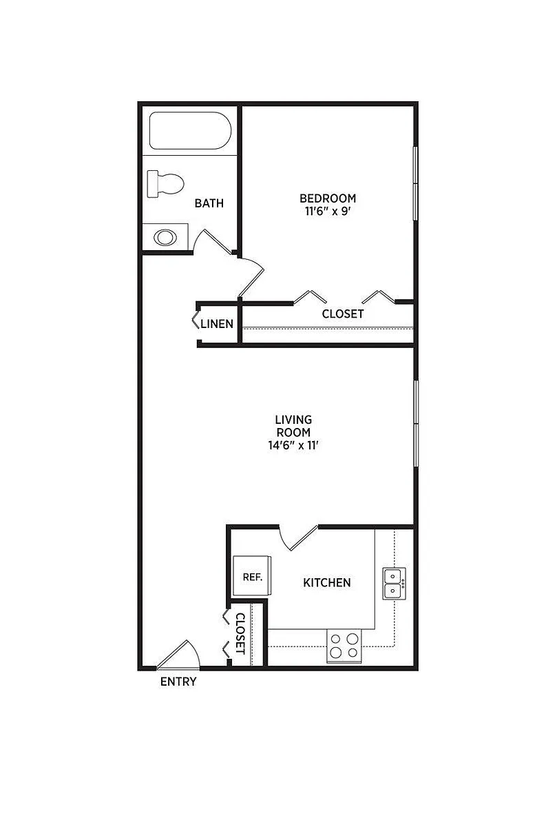 Floor plan 1 bedroom 1 bath
