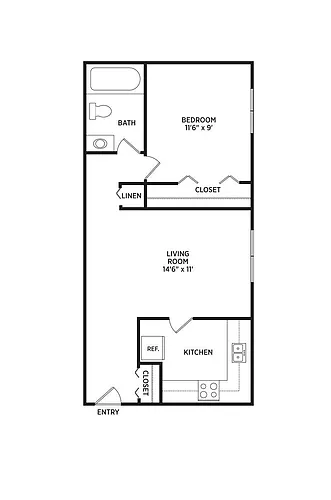 Floor plan 1 bedroom 1 bath