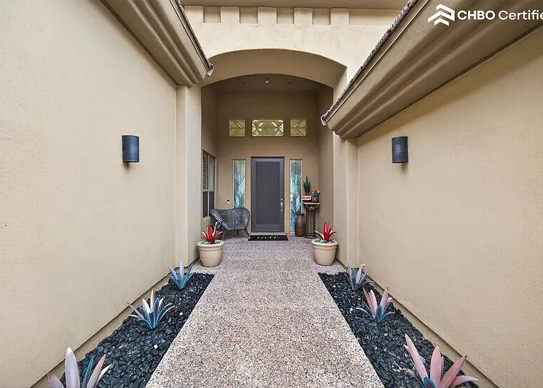 Shaded courtyard entry