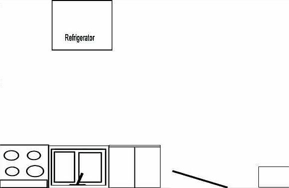 Floorplan of studio interior. Scale approximate. Studio is c