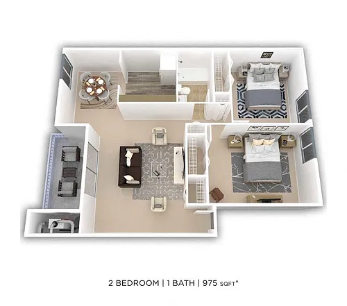 Floor plan Two Bedroom - 975 sqft