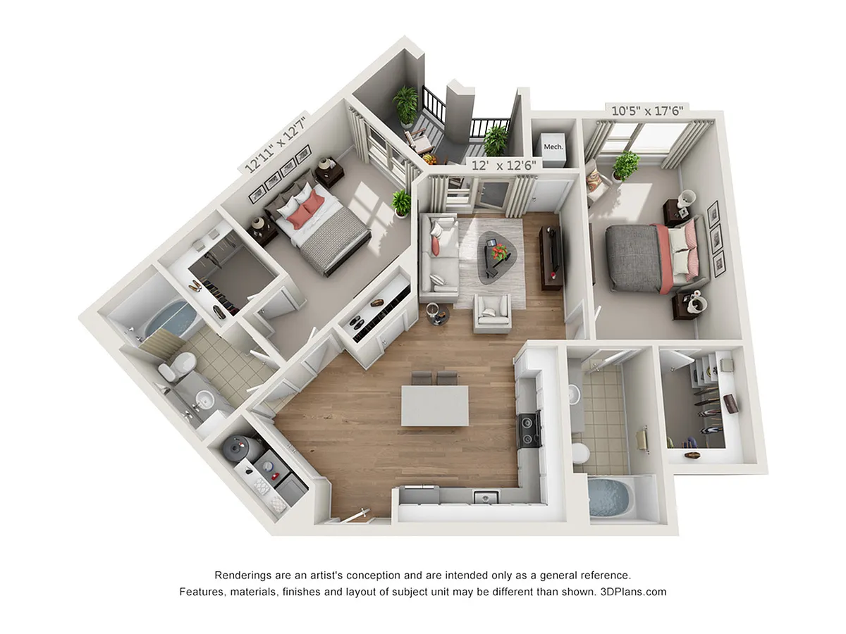 Floor plan 2-Bedroom 2-Bathroom | 1,097 sqft