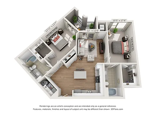 Floor plan 2-Bedroom 2-Bathroom | 1,097 sqft