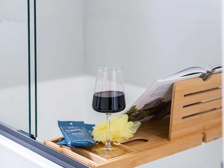 Enjoy some wine, a book and provided salts in your relaxing bath....ahhh, just what you needed.