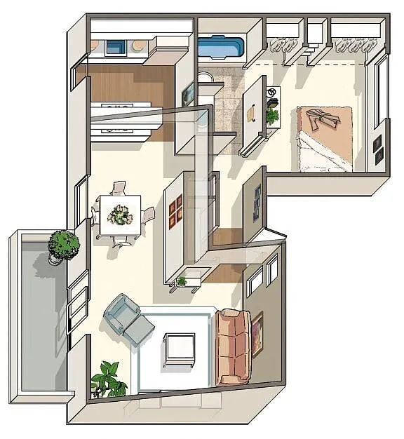Floor plan 1 BED, 1 BATH RENO