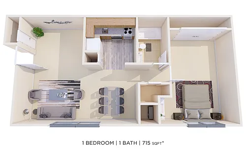 Floor plan One Bedroom - 715 sqft