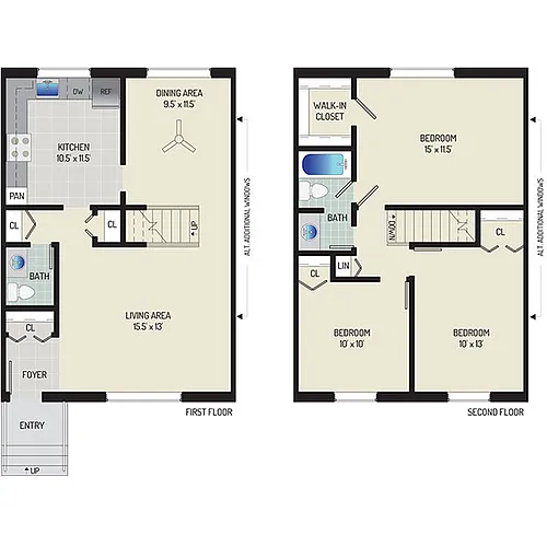 Floor plan 3 BR + 1.5 BA Townhome