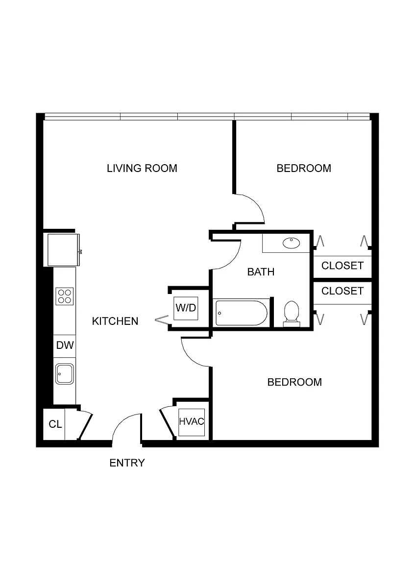Floor plan West 7th | 2 Bedrooms, 1 Bathroom 202