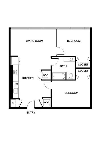 Floor plan West 7th | 2 Bedrooms, 1 Bathroom 202